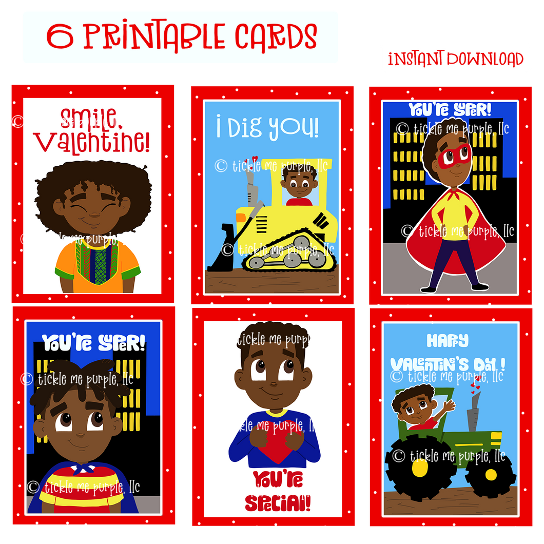 African American Boys Valentine's Day Printable Cards