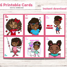 Load image into Gallery viewer, African American Girl Valentine&#39;s Day Printable Cards 2
