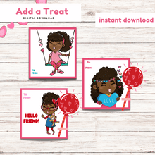 Load image into Gallery viewer, African American Girl Valentine&#39;s Day Printable Cards 2
