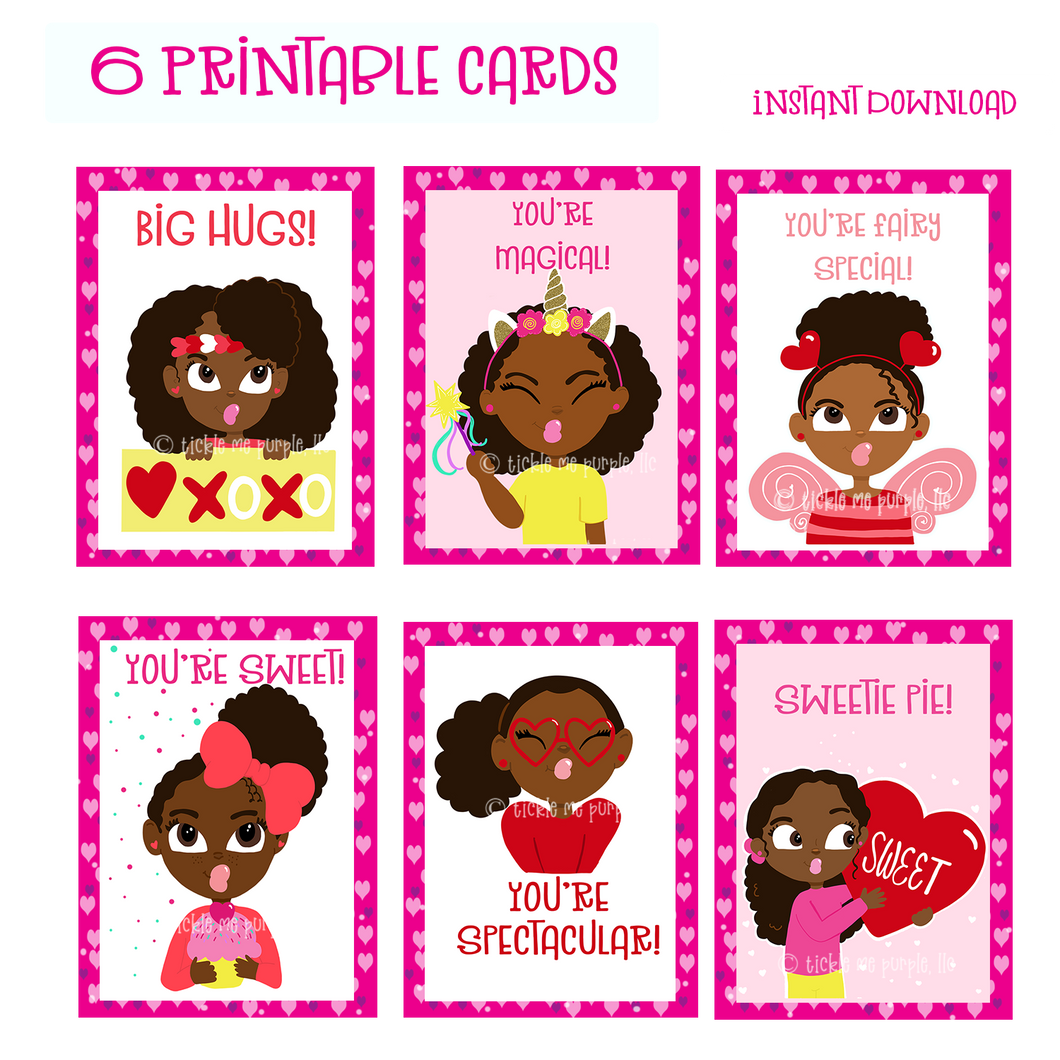 African American Girl Valentine's Day Printable Cards