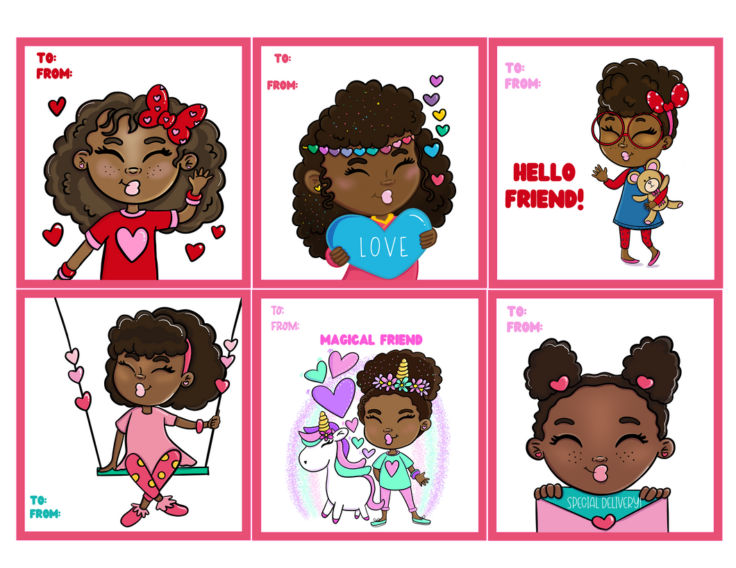 African American Girl Valentine's Day Printable Cards 2